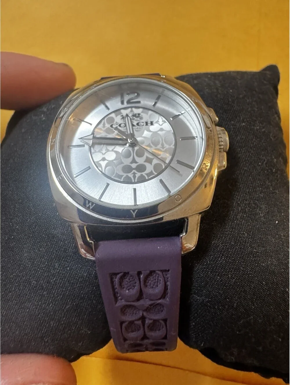 Coach Women's Silver Dial Watch with Purple Silicone Band